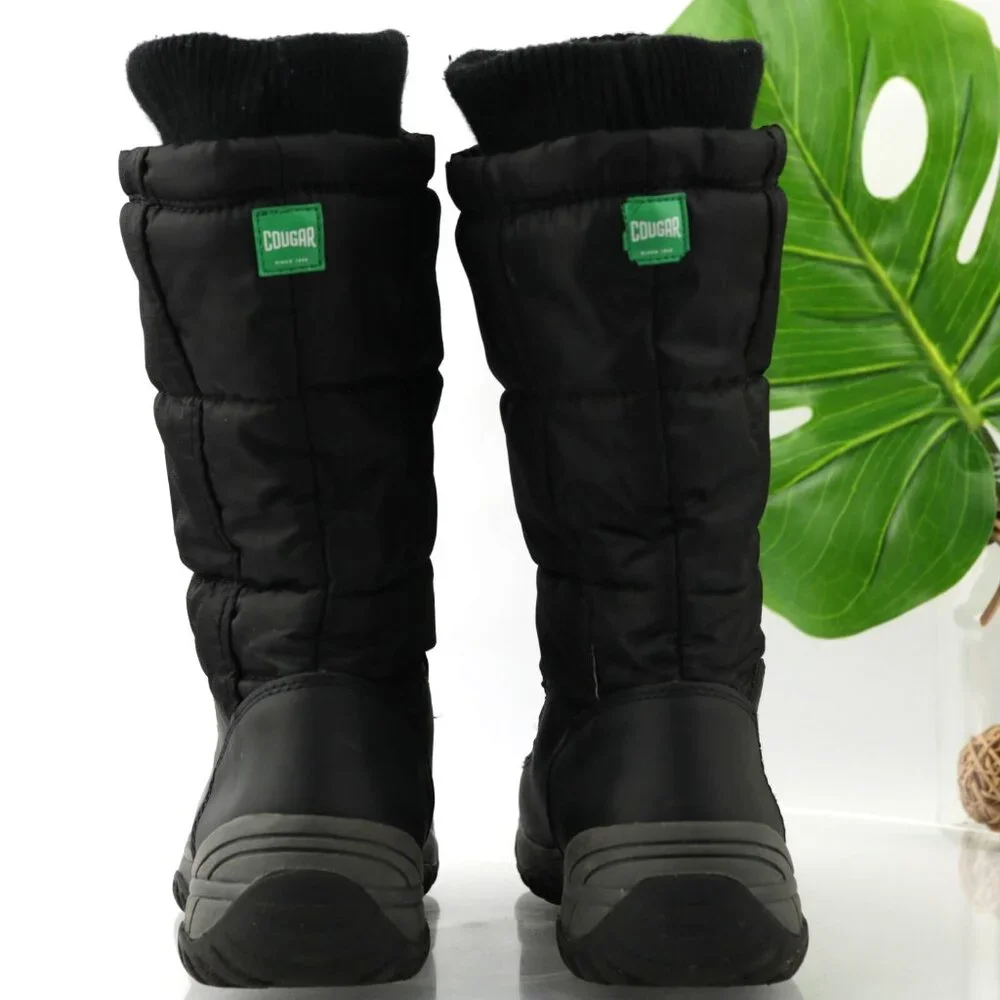 Cougar Black Quilted Winter Rain Boots with Knit Cuff